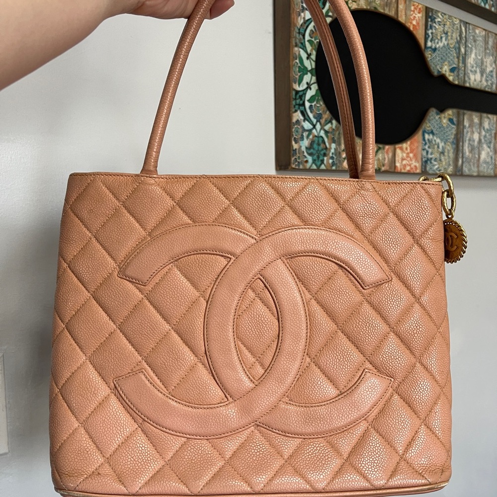 CHANEL Beige Quilted Tote Bag